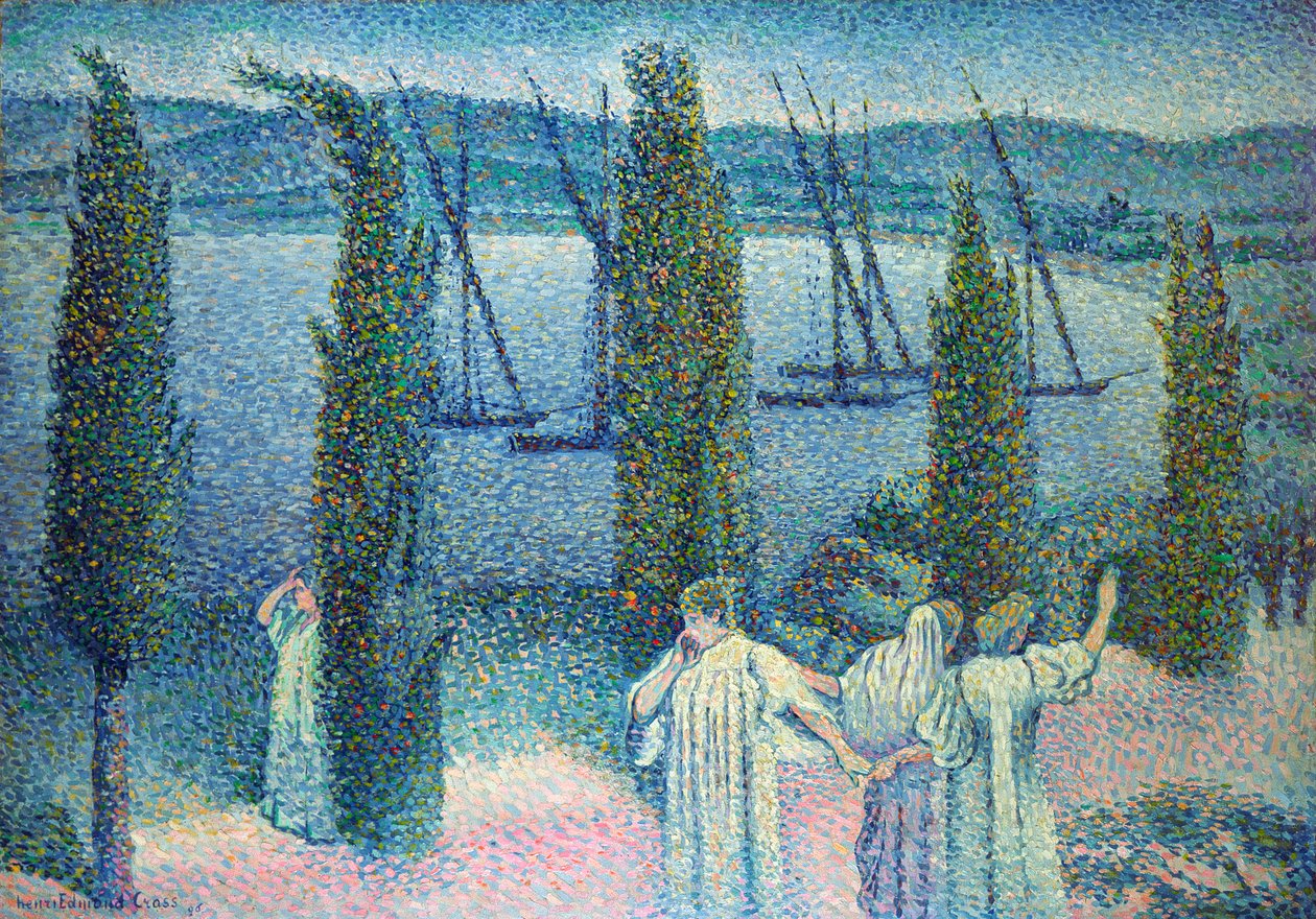 Vista costeira com ciprestes, 1896 de Henri Edmond Cross