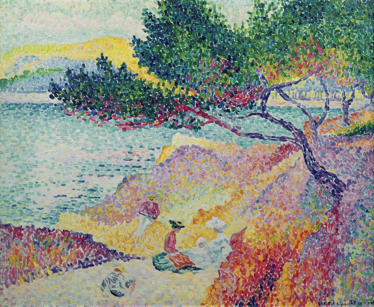 A praia de Saint Clair, 1906-07 de Henri Edmond Cross