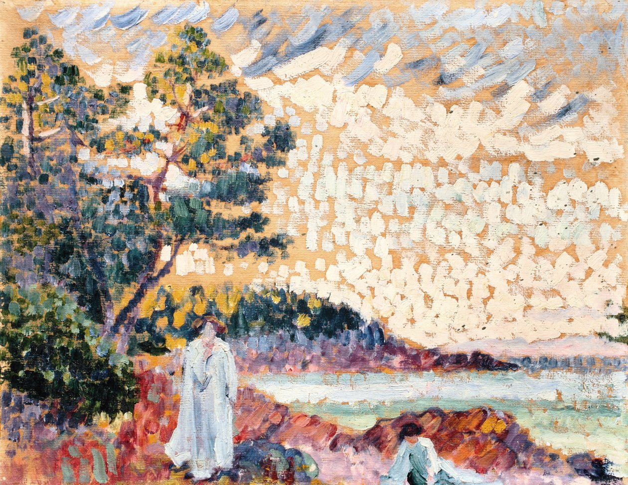 Duas mulheres em um Seascape, c.1900 (óleo sobre papel sobre tela) de Henri Edmond Cross