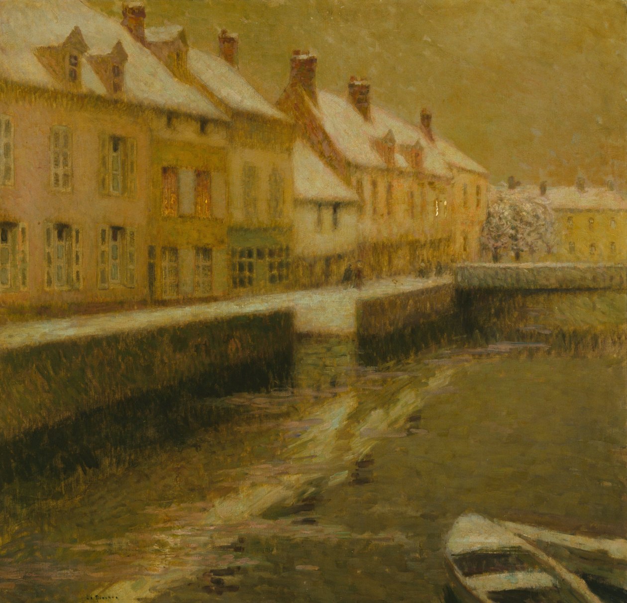 Canal em Bruges, inverno de Henri Eugene Augustin Le Sidaner
