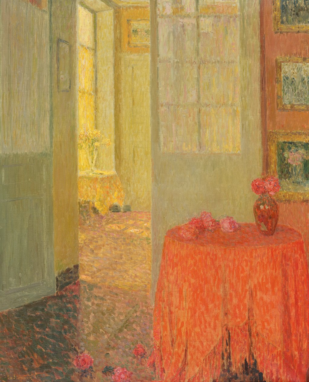 A toalha de mesa vermelha, Versailles, c.1931 de Henri Eugene Augustin Le Sidaner