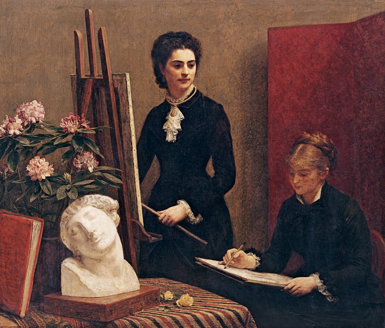 Lição de desenho no workshop de Ignace Henri Jean Fantin Latour