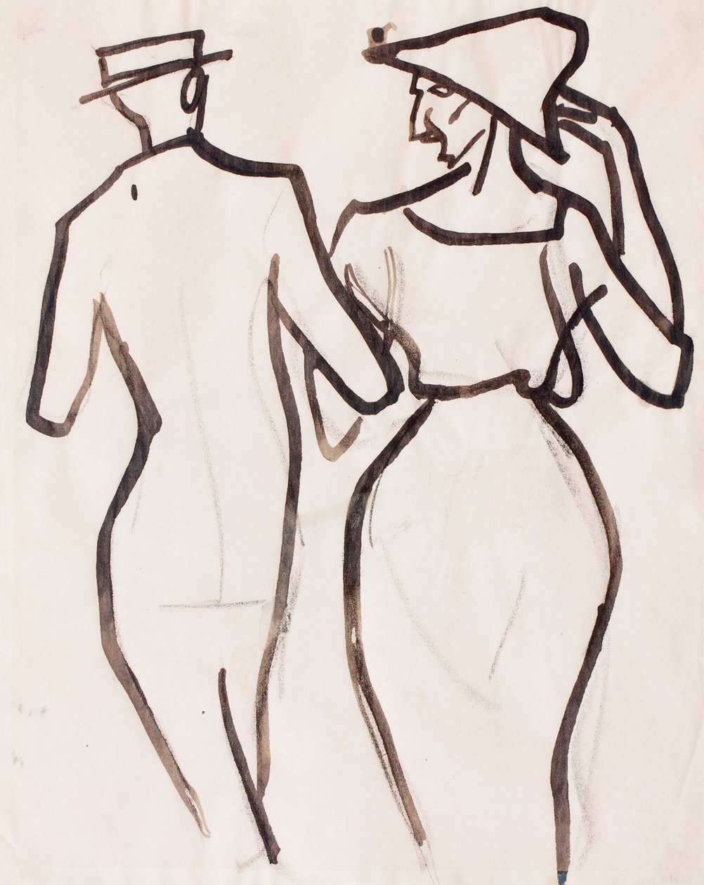 Casal andando (giz, pincel e tinta no papel) de Henri Gaudier Brzeska