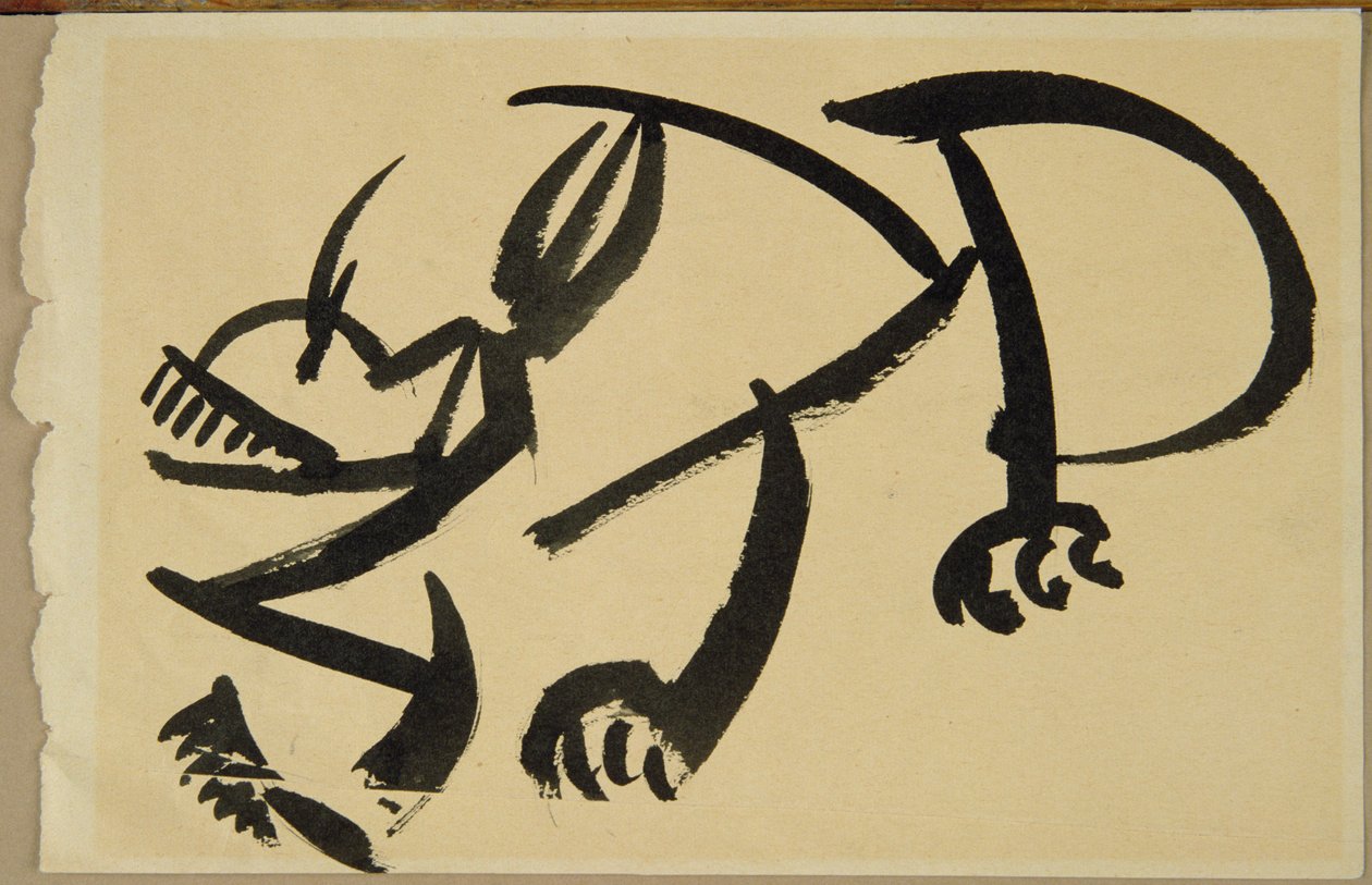 Gato prestes a atacar, 1913 (lavagem preta no papel) de Henri Gaudier Brzeska
