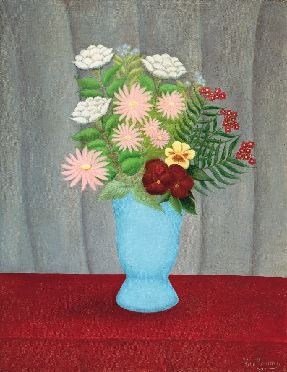 Ainda vida de flores em um vaso azul de Henri Rousseau