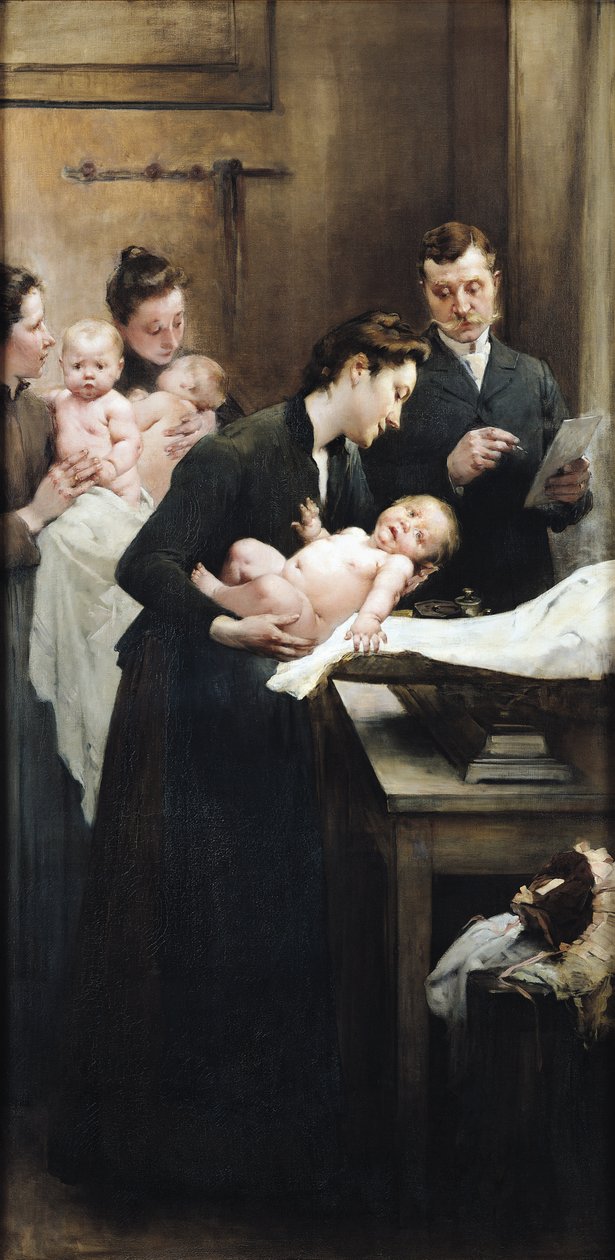 A gota de leite em Belleville: a cirurgia do doutor Variot, a sessão de pesagem, 1903 de Henri Jules Jean Geoffroy