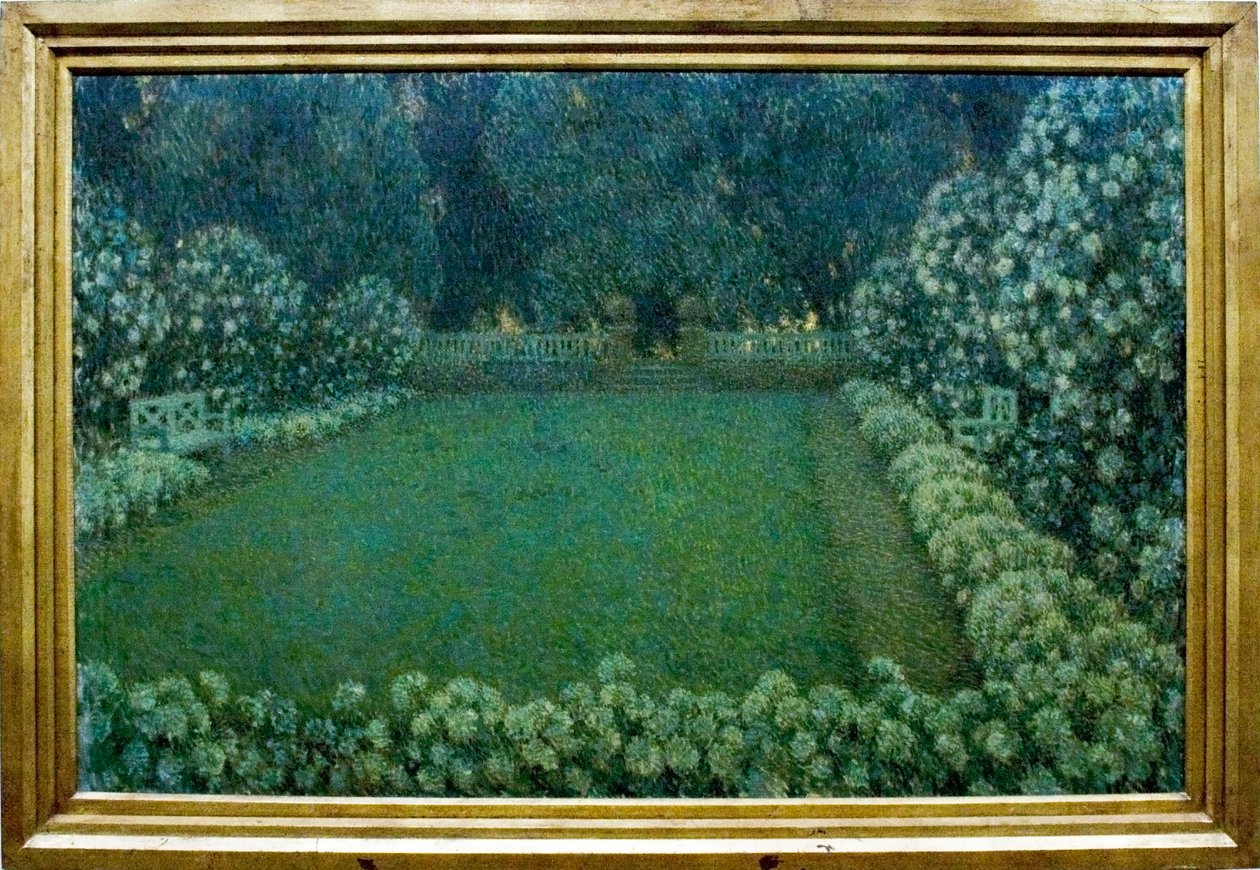 Le jardin blanc au crepusculenNederlands: O jardim lobo de Henri Eugene Augustin Le Sidaner
