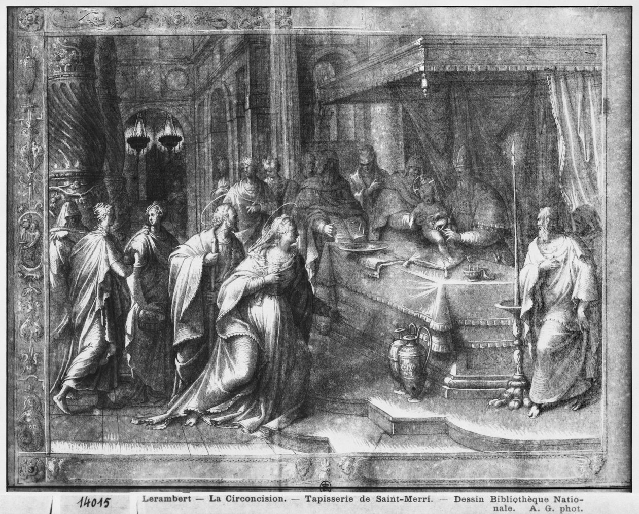 Life of Christ, Circuncisão, estudo preparatório de desenho animado de tapeçaria para a Igreja Saint-Merri em Paris, c.1585-90 (Pierre Noire und Wash und White destaca no papel) de Henri Lerambert
