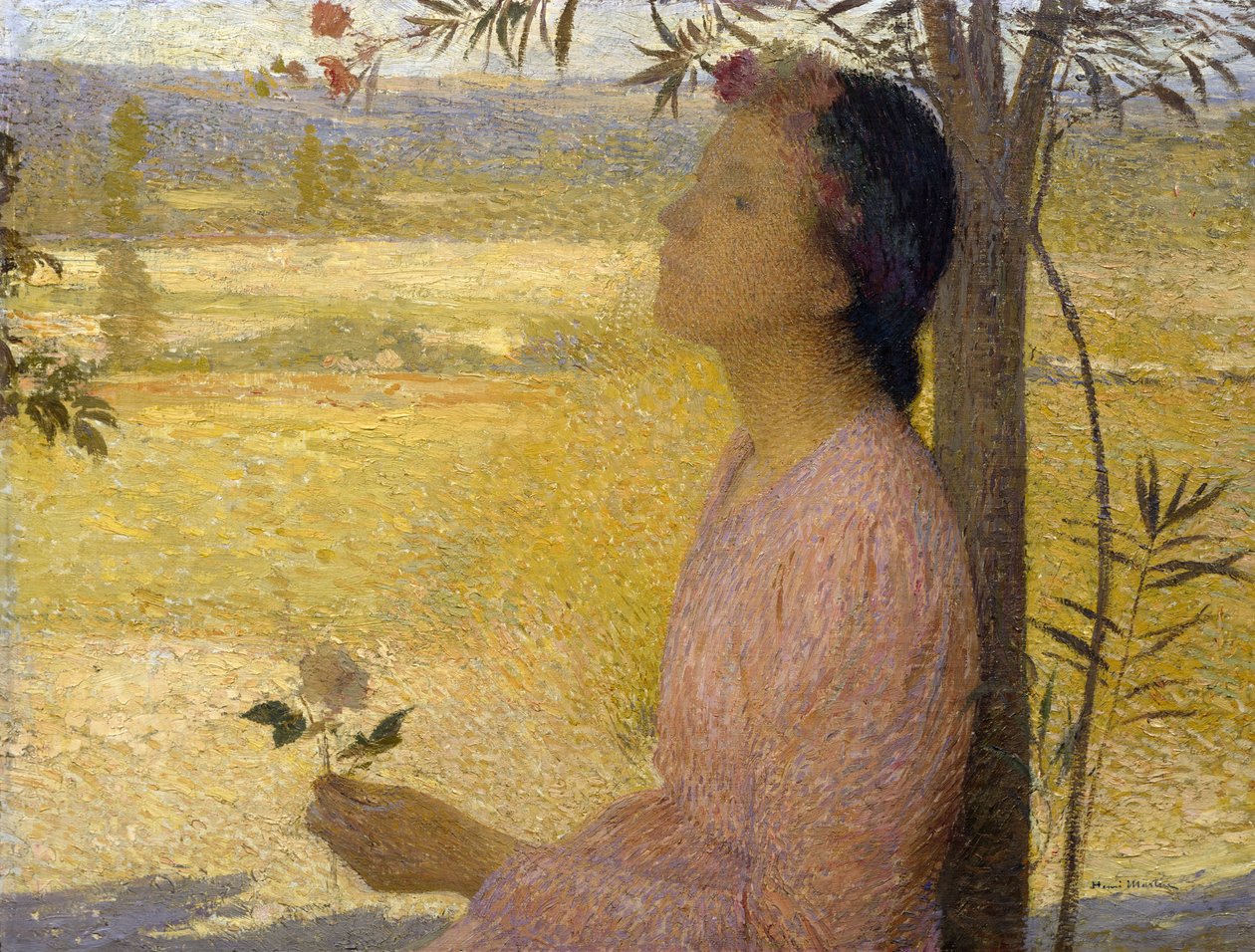 Mulher jovem, com, um, rosa de Henri Martin
