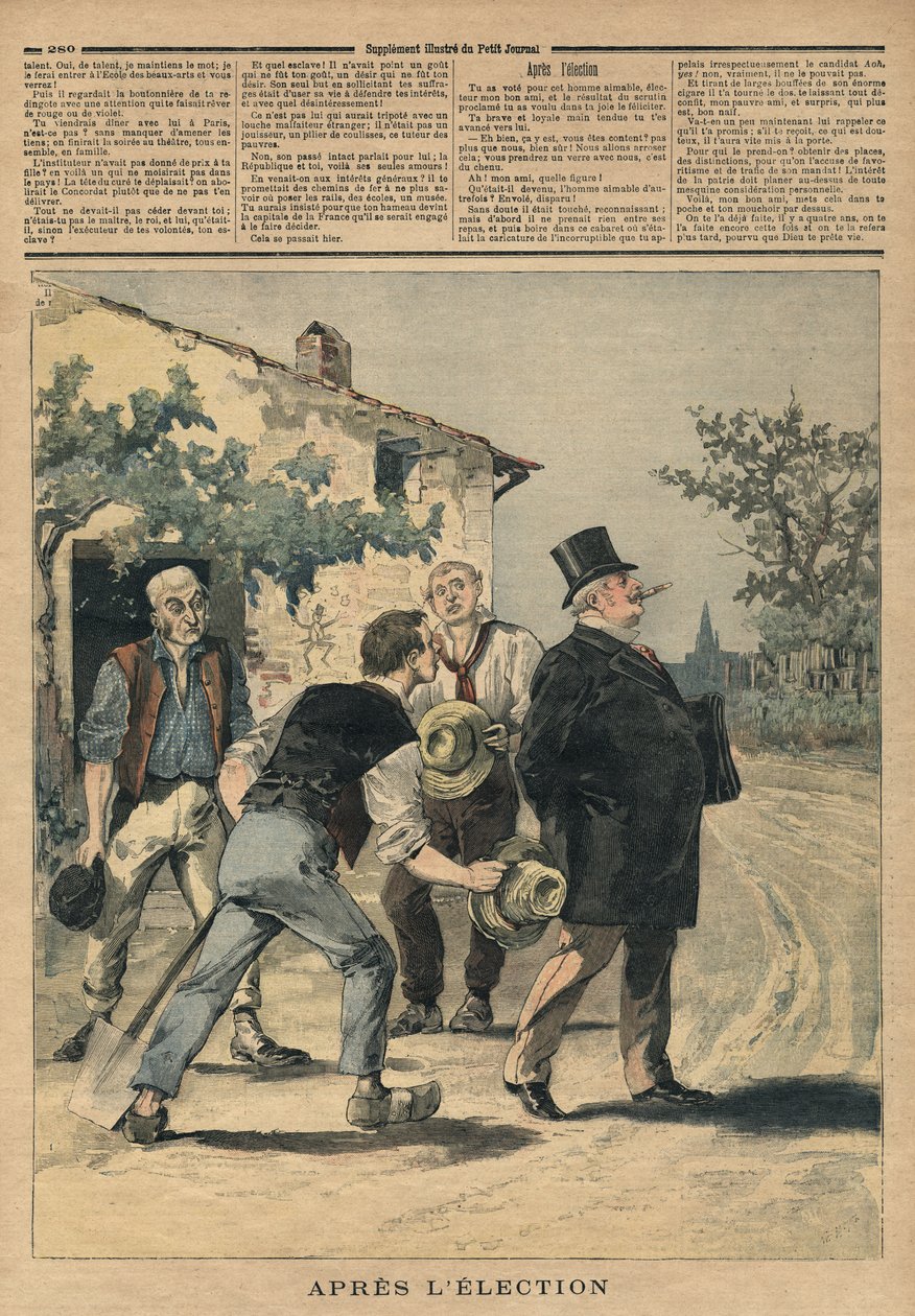 Após a eleição, ilustração de &39;Le Petit Journal&39;, suplemento Illustre, 2 de setembro de 1893 de Henri Meyer