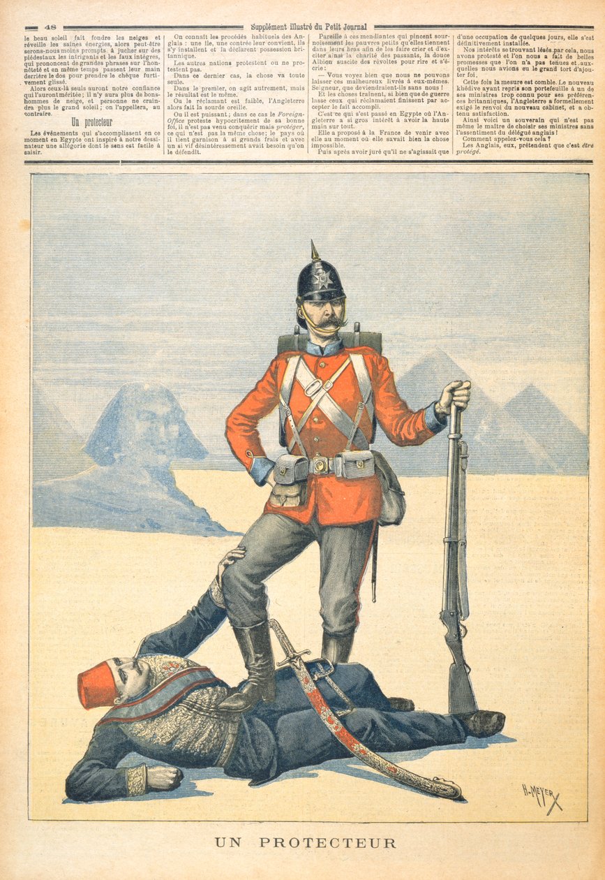 Grã-Bretanha retratada como a "Protetora" do Egito, cartum do "Le Petit Journal", 11 de fevereiro de 1893 de Henri Meyer