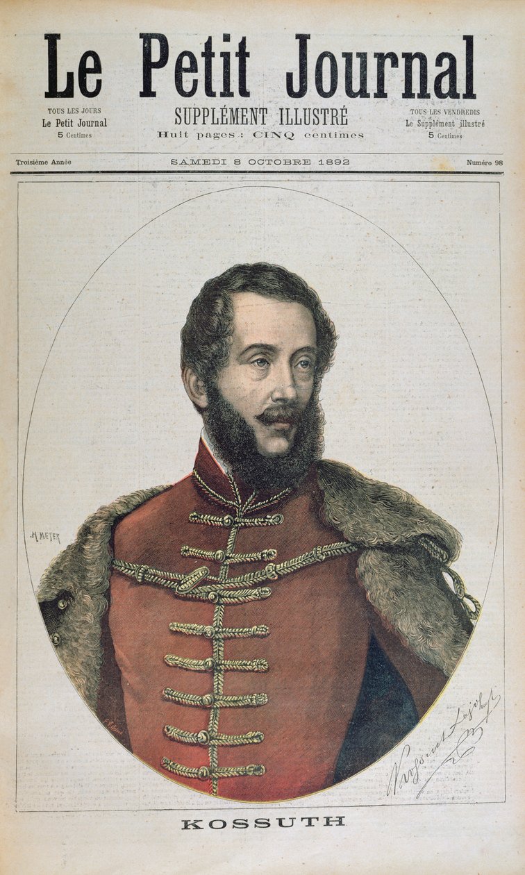 Retrato de Lajos Kossuth (1802-94) da capa do &39;Le Petit Journal&39;, 8 de outubro de 1892 de Henri Meyer