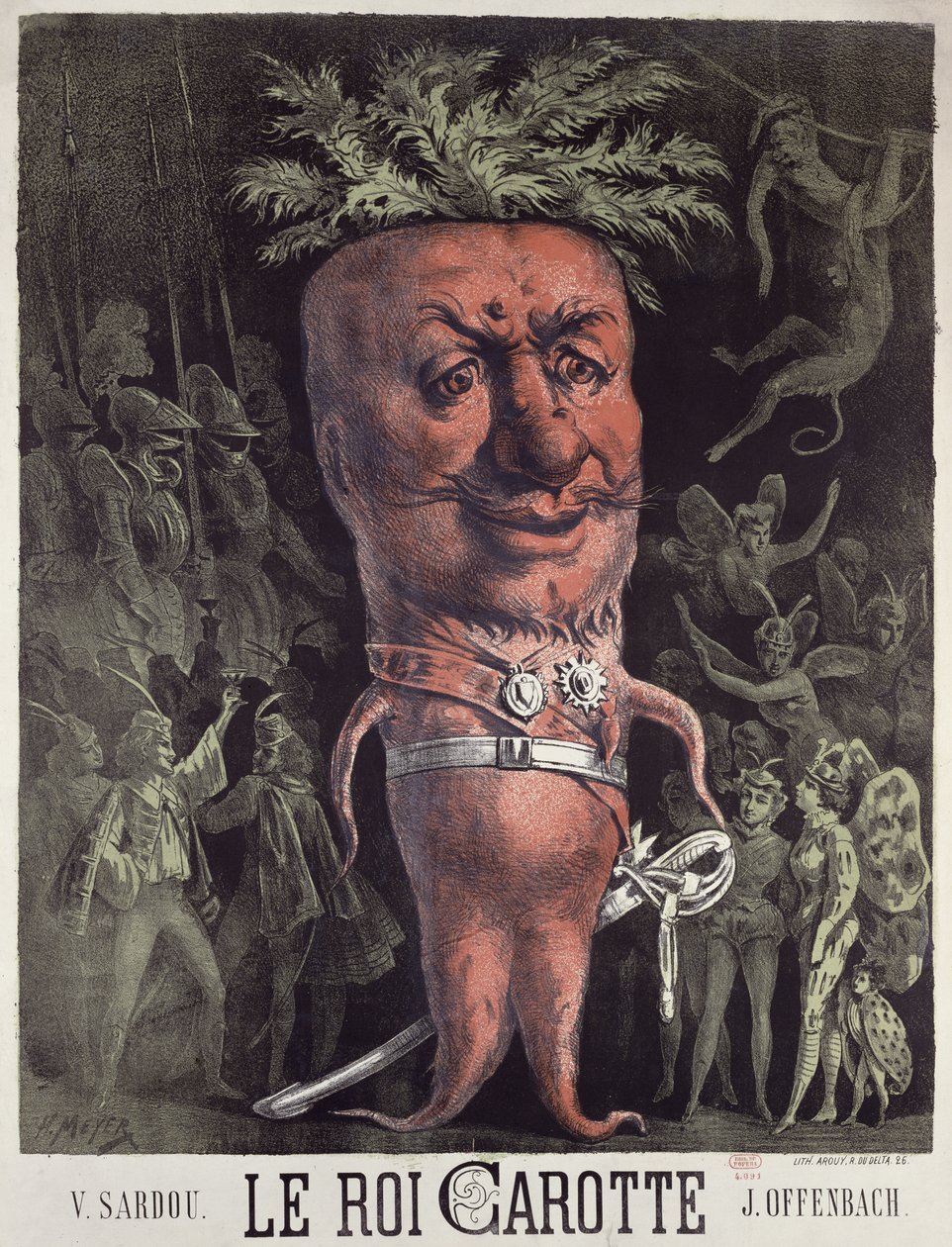 Cartaz para &39;King Carrot&39;, uma opereta de Jacques Offenbach (1819-1890) no Theatre de la Gaite, 1872 de Henri Meyer