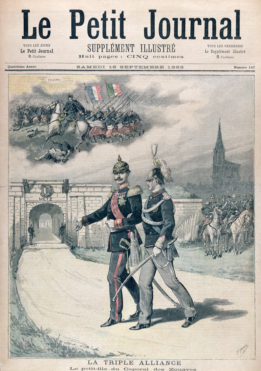 A tripla aliança, ilustração de &39;Le Petit Journal&39; 1893 de Henri Meyer