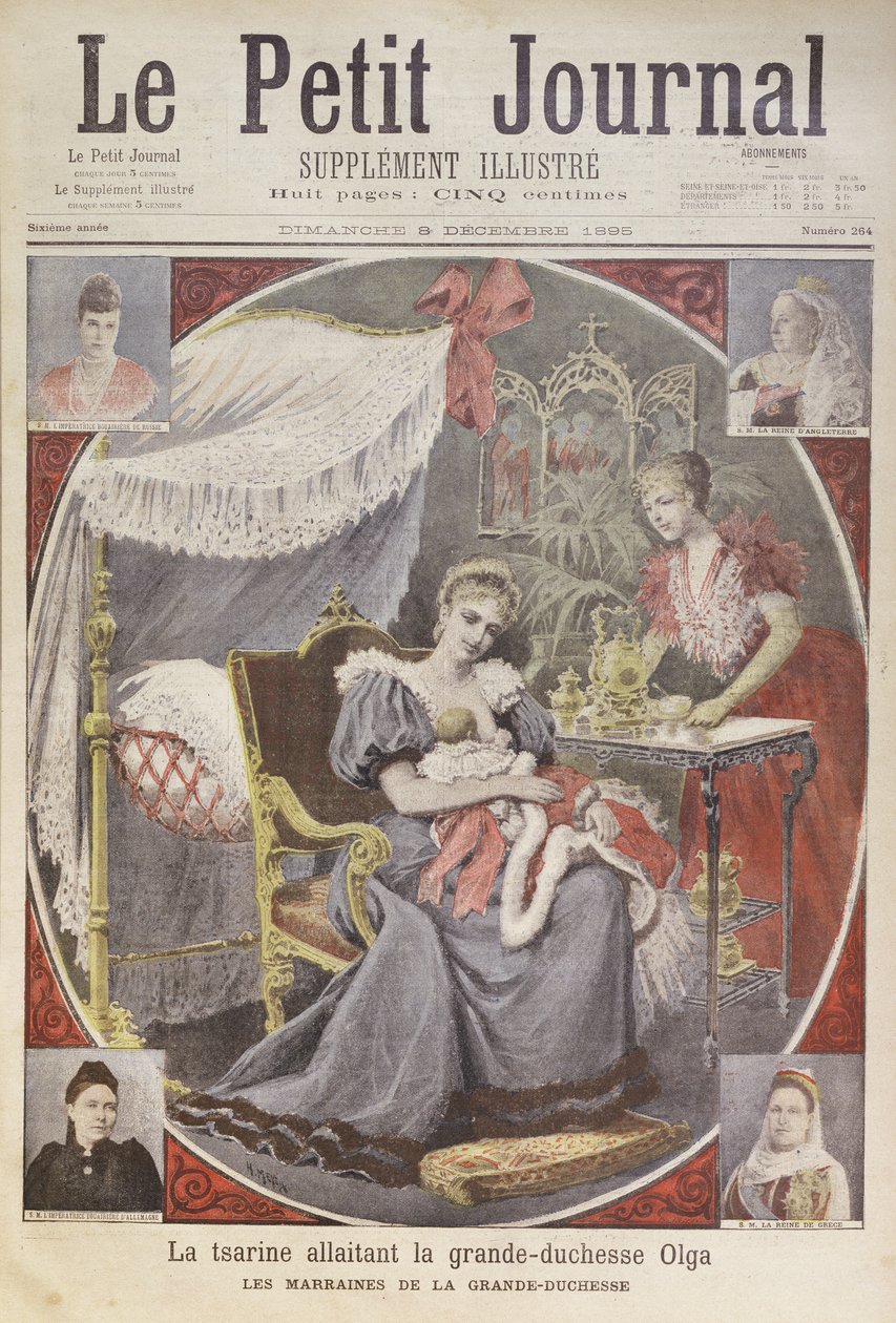 Czarina Alexandra Feodrovna (1872-1918) Amamentação Grã-duquesa Olga (1895-1918) da capa do &39;Le Petit Journal&39;, 8 de dezembro de 1895 de Henri Meyer