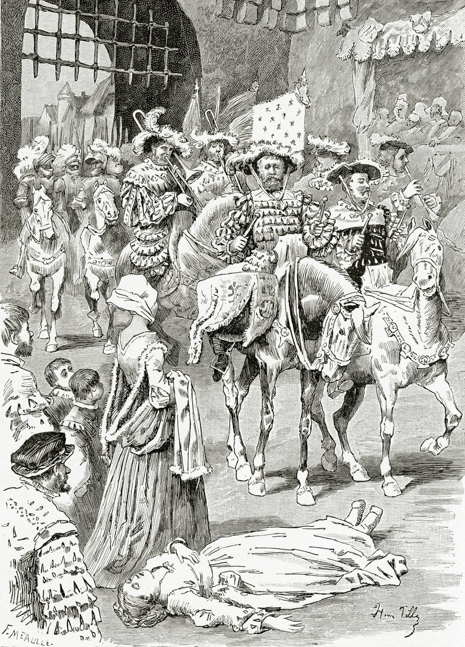 Noiva do Timbalier, do século XIX (gravura bw) de Henri Pille