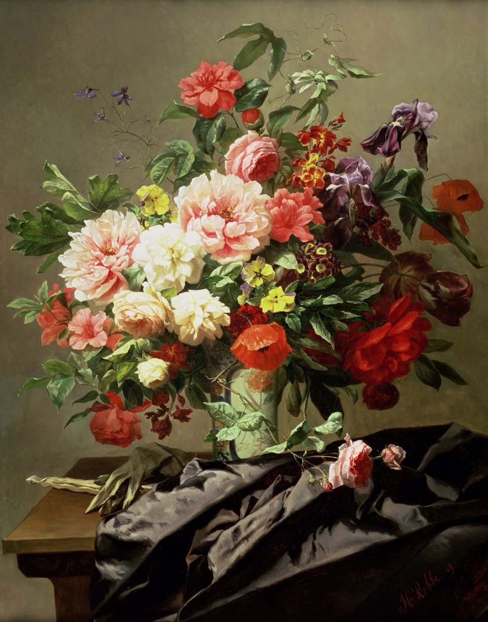 Peônias, Papoulas e Rosas, 1849 de Henri Robbe