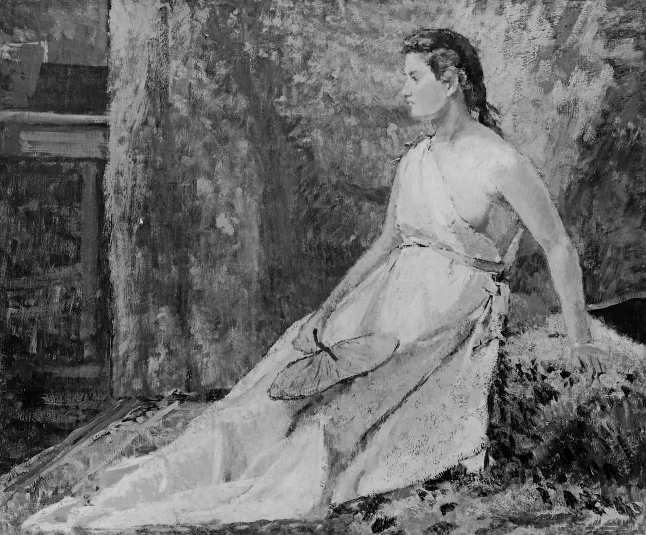 Mulher jovem, com, ventilador de Henri Rouart
