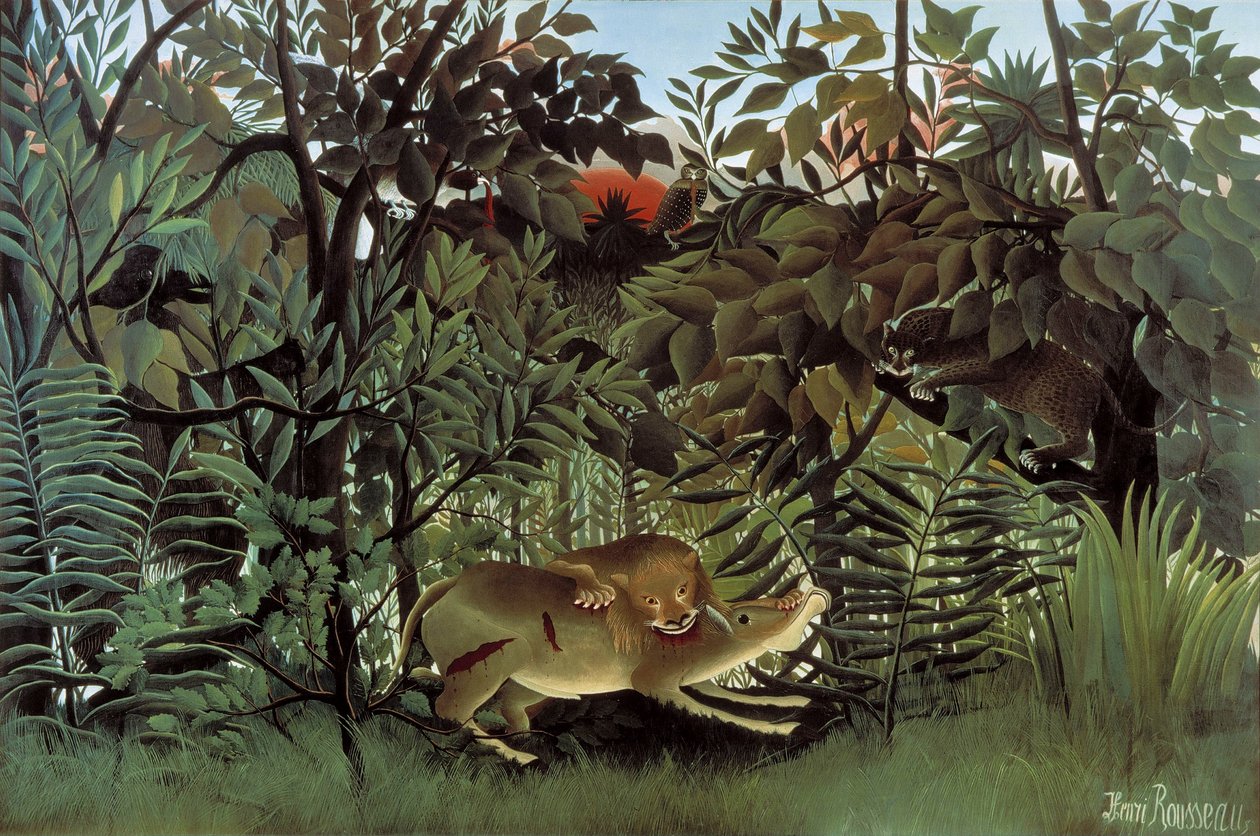 O Leão Faminto Atacando um Antílope de Henri Rousseau