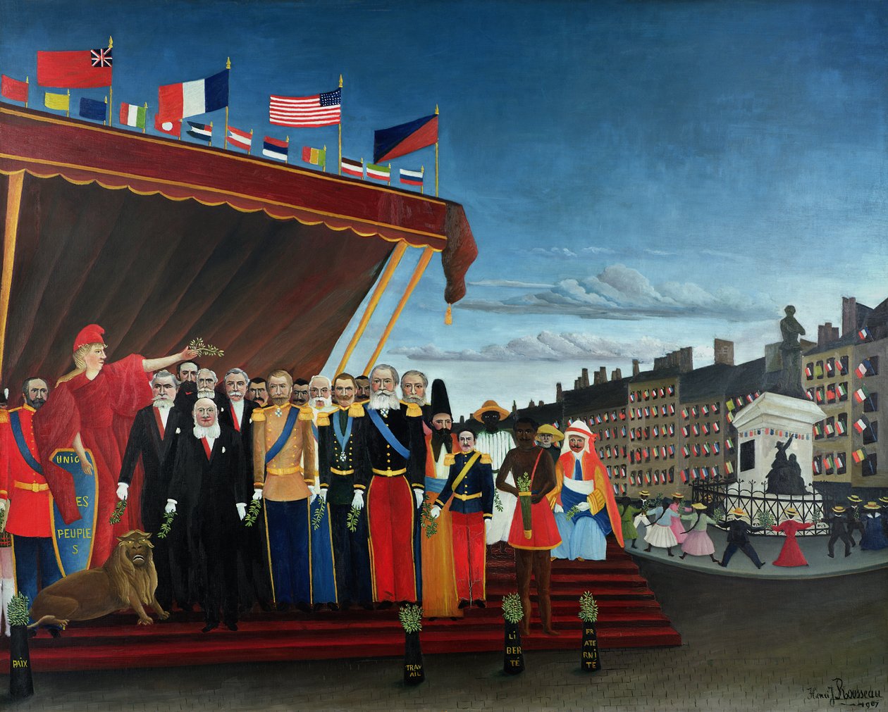 Representantes dos Poderes Estrangeiros Vêm Saudar a República como um Sinal de Paz, 1907 de Henri Rousseau
