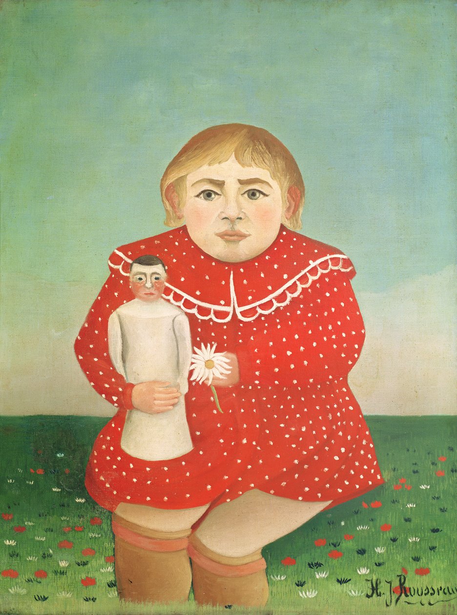 A garota com uma boneca, c.1892 ou c.1904-05 de Henri Rousseau