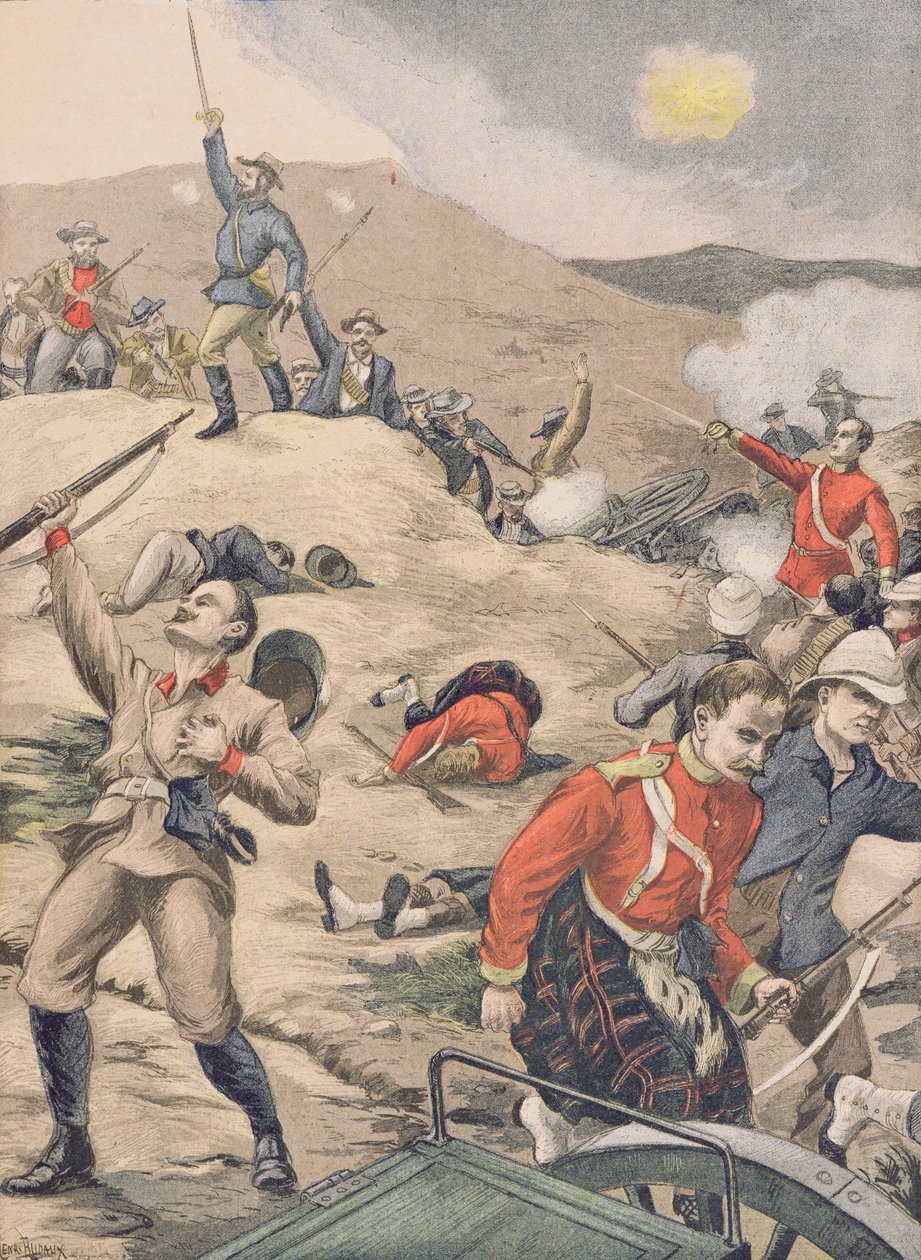 Em Transvaal, a tomada de uma bateria inglesa pelos Boers, ilustração de &39;Le Petit Journal&39;, 28 de janeiro de 1900 de Henri Rudaux