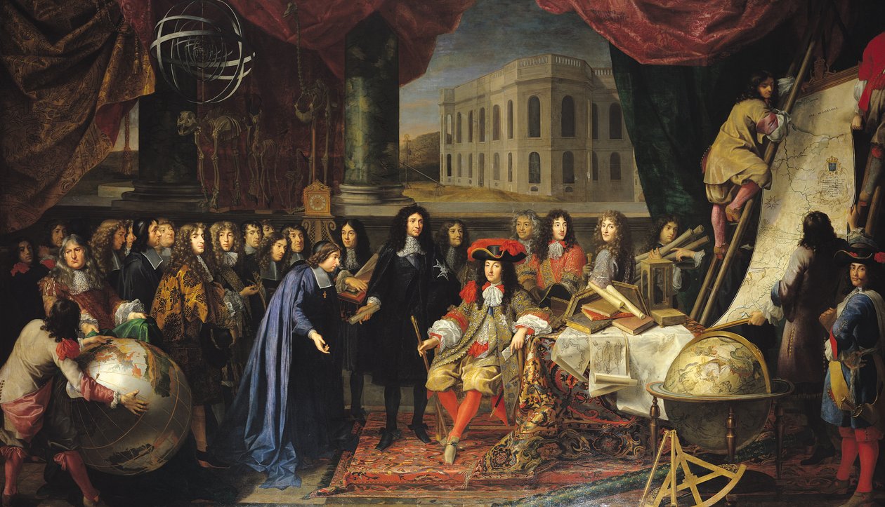 Jean-Baptiste Colbert (1619-1683) Apresentando os membros da Academia Real da Ciência para Louis XIV (1638-1715) c.1667 de Henri Testelin