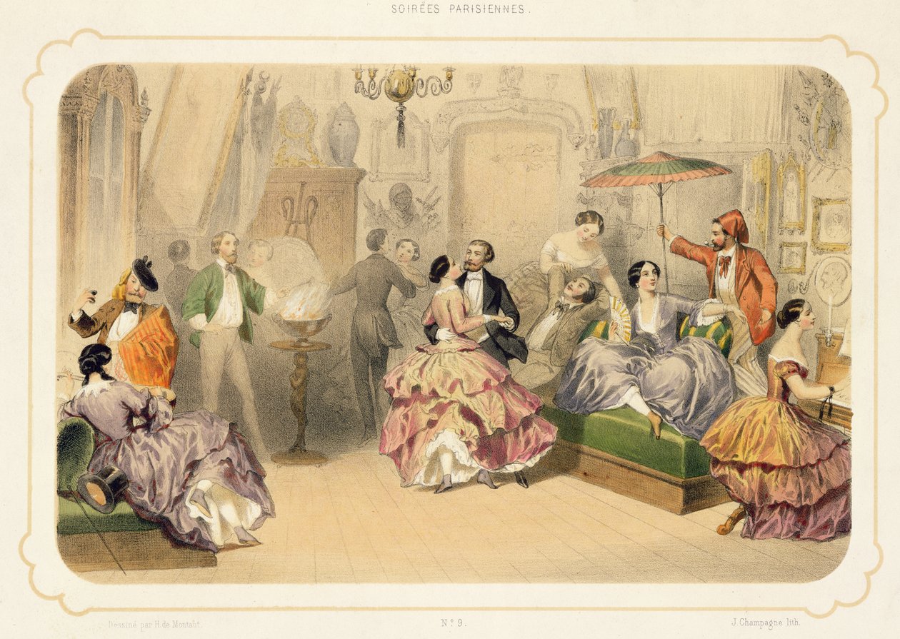 Um punhado de artistas, de "Soirees Parisiennes", gravado por j. champanhe de Henri de Montaut
