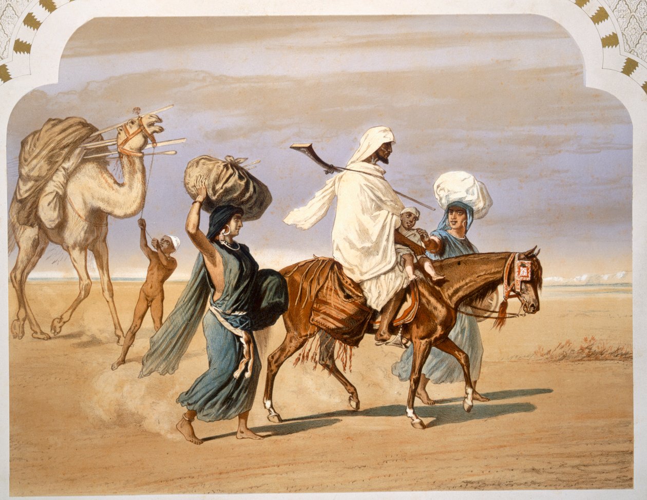 Família beduína atravessa o deserto, 1860 de Henri de Montaut