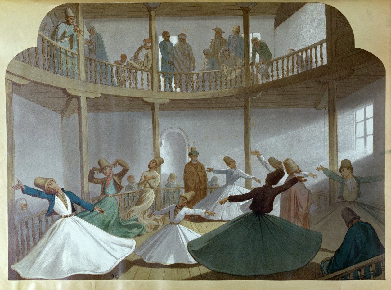 Dança dos Dervixes Rodopiantes, ilustração de &39;L&39;Egypte Moderne&39; do artista, c.1870 de Henri de Montaut