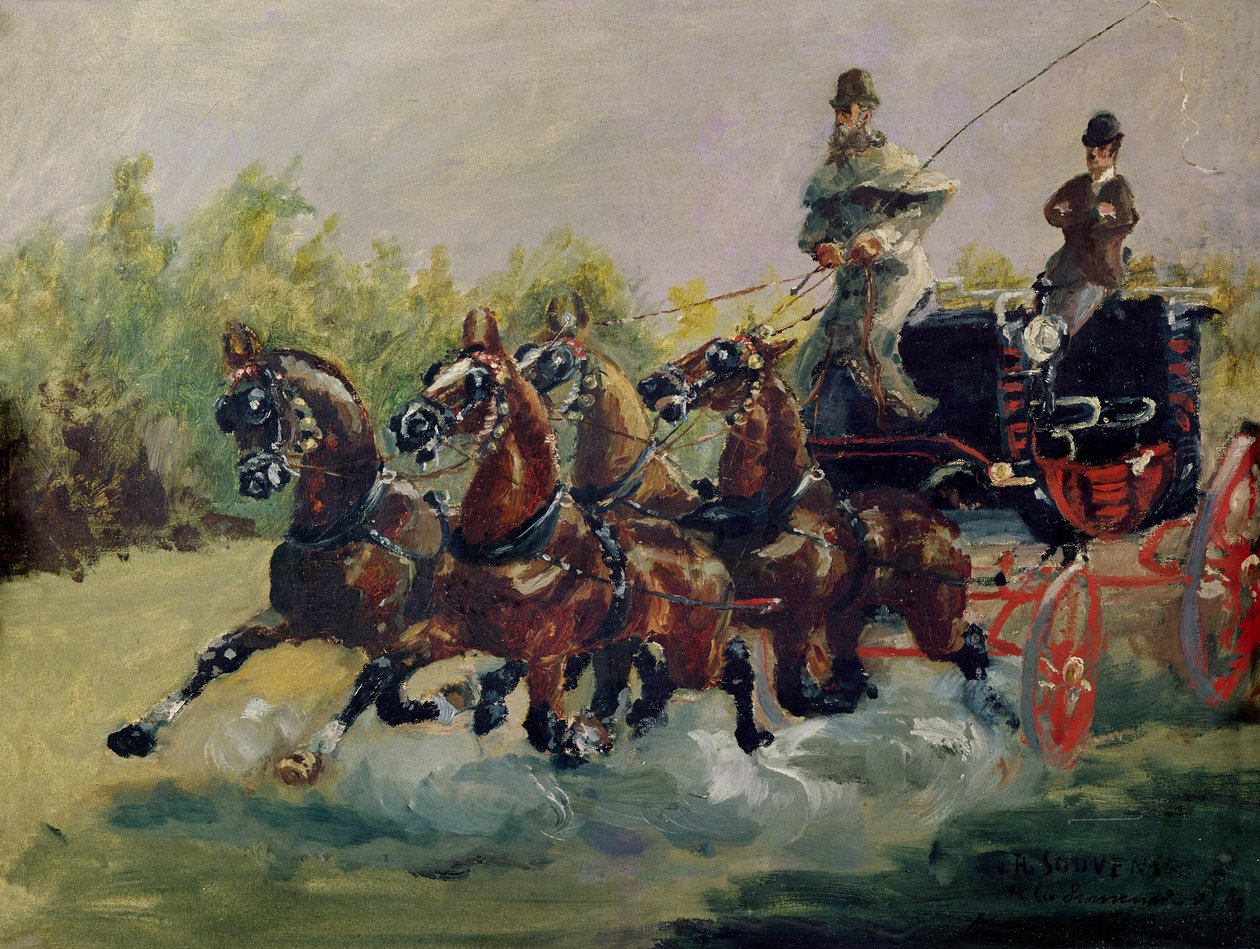 Alphonse de Toulouse-Lautrec-Monfa (1838-1913) Dirigindo seu Correio-Treinador em Nice, 1881 de Henri de Toulouse Lautrec
