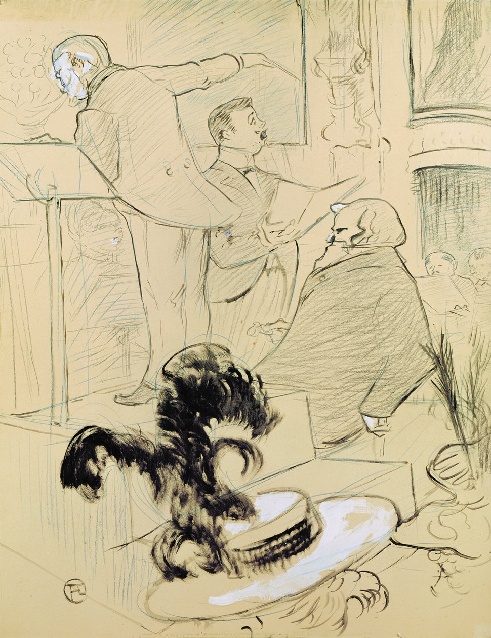 Ambroise Thomas (1811-96) em um ensaio de sua ópera &39;Francesca da Rimini&39;, 1896 (caneta e tinta no papel) de Henri de Toulouse Lautrec