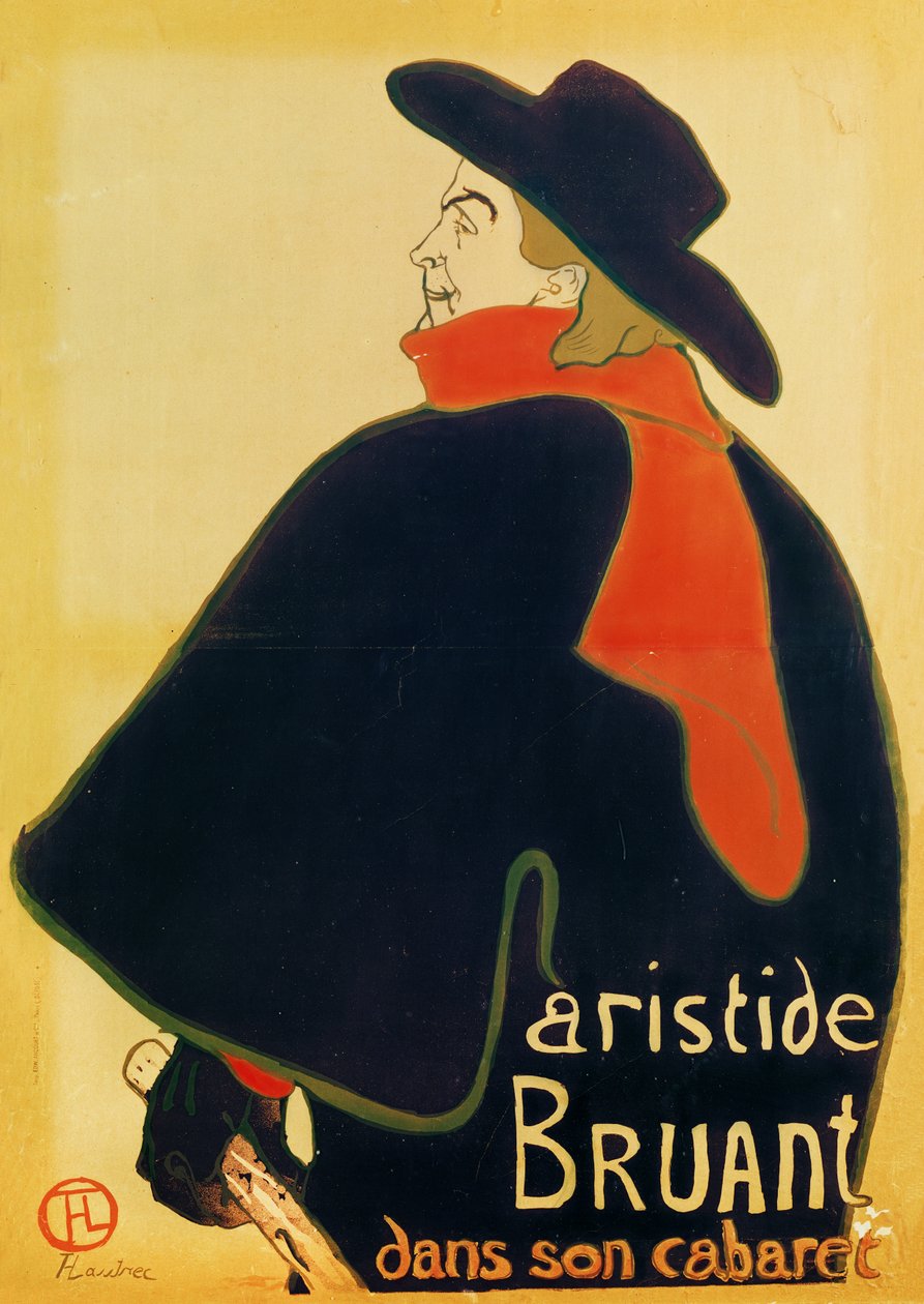 Aristide Bruant em seu Cabaret, 1893 (litografia colorida) de Henri de Toulouse Lautrec