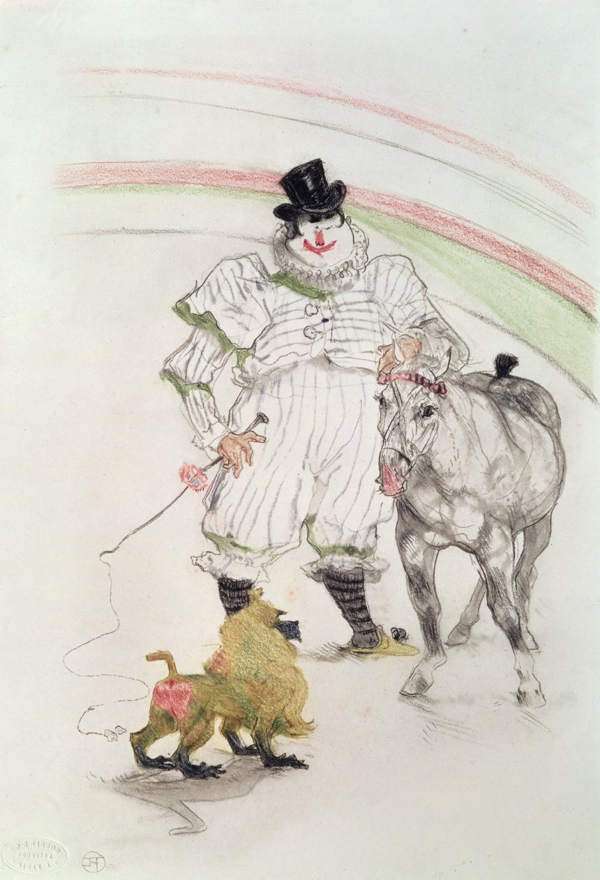 No circo: executando cavalo e macaco, 1899 (giz, giz de cera e grafite) de Henri de Toulouse Lautrec
