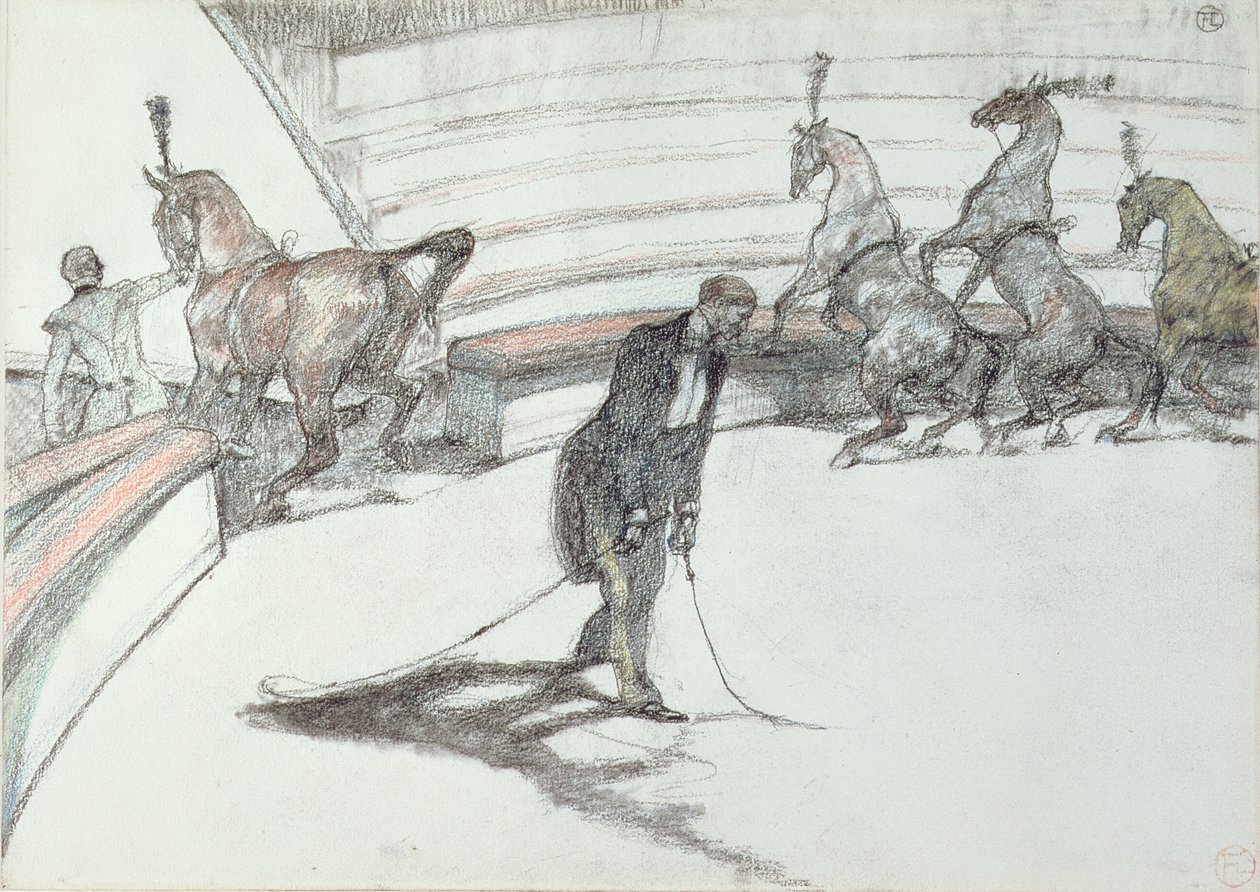Circo: Cavalos na Liberdade, 1899 (lápis preto e colorido sobre papel) de Henri de Toulouse Lautrec