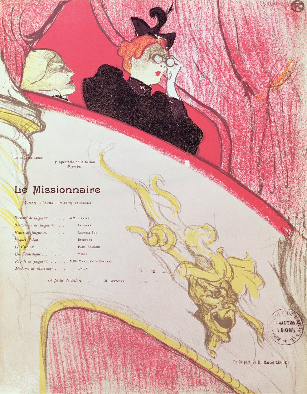 Capa de um programa para &39;Le Missionaire&39; no Theatre Libre, 1893-94 (ver também 202671) de Henri de Toulouse Lautrec