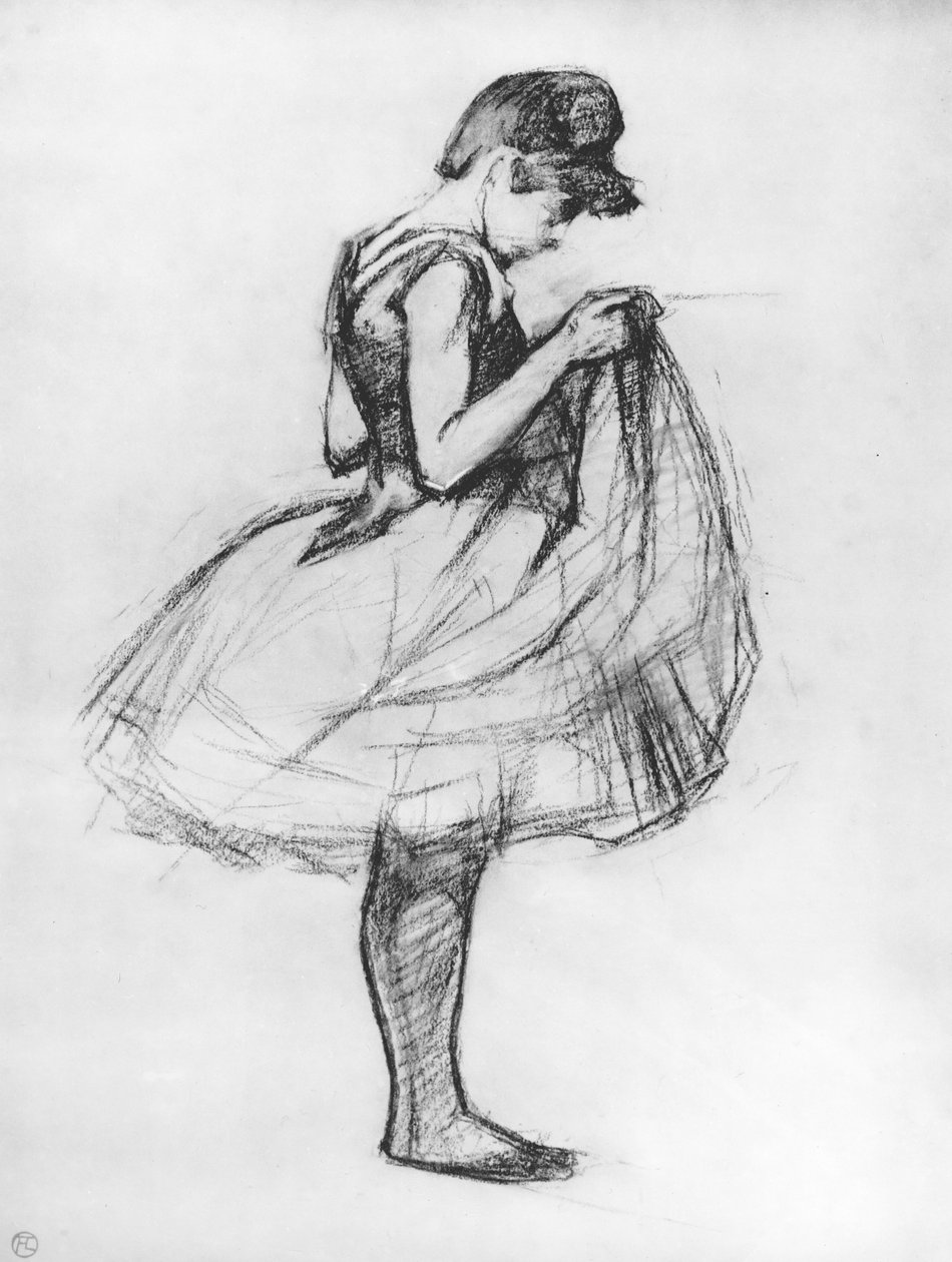 Dançarina ajustando sua fantasia e pegando a saia, 1889 (carvão no papel) de Henri de Toulouse Lautrec