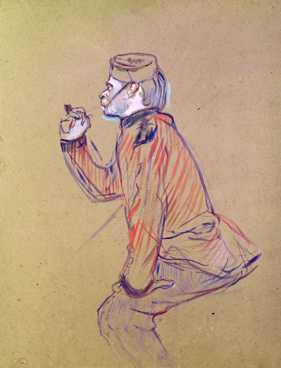 Soldado inglês fumando uma tubulação, 1898 (cartão do óleo) de Henri de Toulouse Lautrec