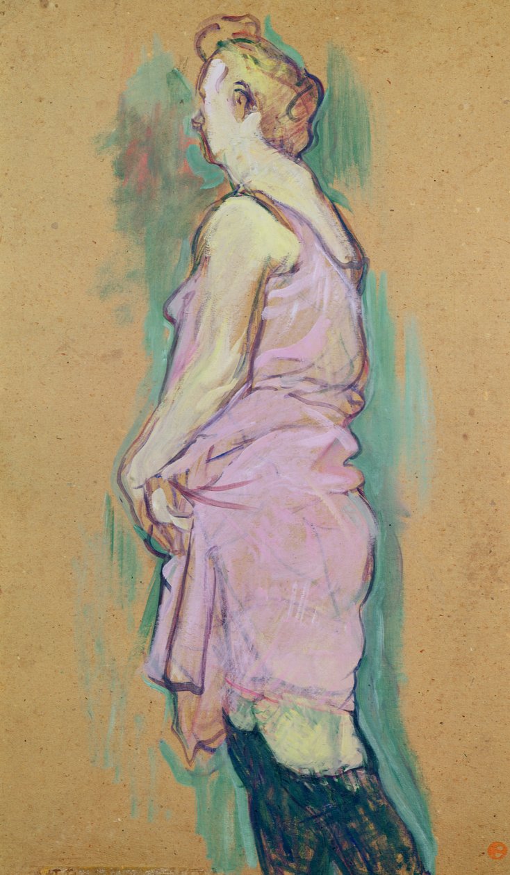 Dona de casa loira, estudo para a pintura &39;Rue des Moulins, visita&39;, 1894 (óleo no cartão) de Henri de Toulouse Lautrec