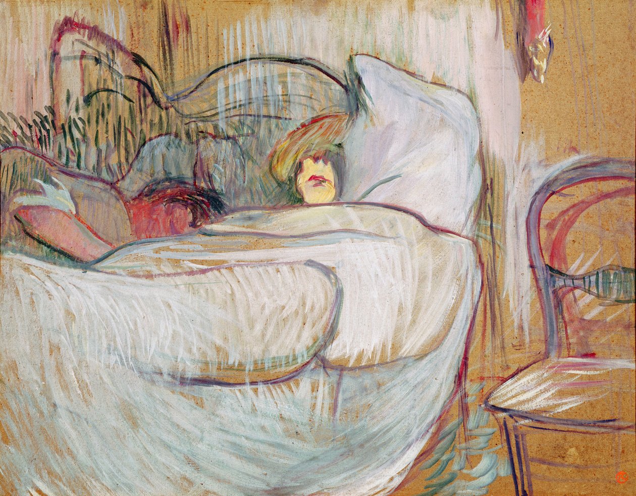 Na cama, 1894 (óleo no cartão) de Henri de Toulouse Lautrec