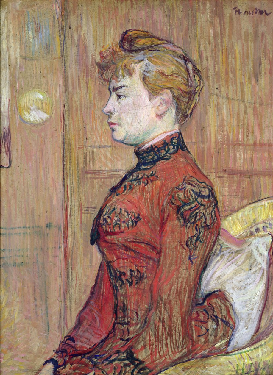 Estudo de retrato de uma mulher em perfil, 1890 (pastel e guache sobre papelão) de Henri de Toulouse Lautrec