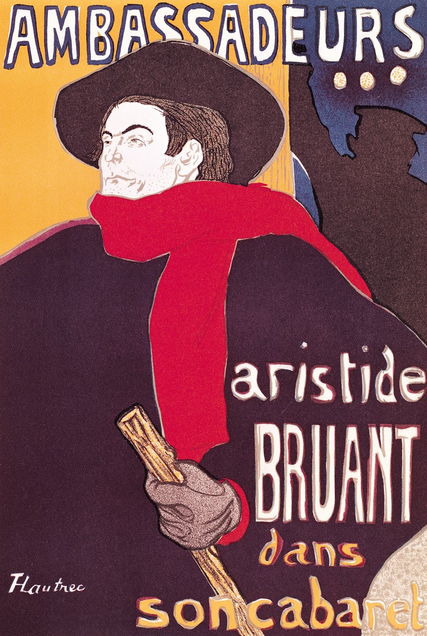 Cartaz de propaganda Aristide Bruant (1851-1925) em seu cabaré no Ambassadeurs, 1892 de Henri de Toulouse Lautrec