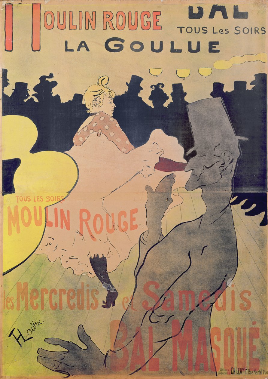 Cartaz publicitário &39;La Goulue&39; no Moulin Rouge, 1891 de Henri de Toulouse Lautrec