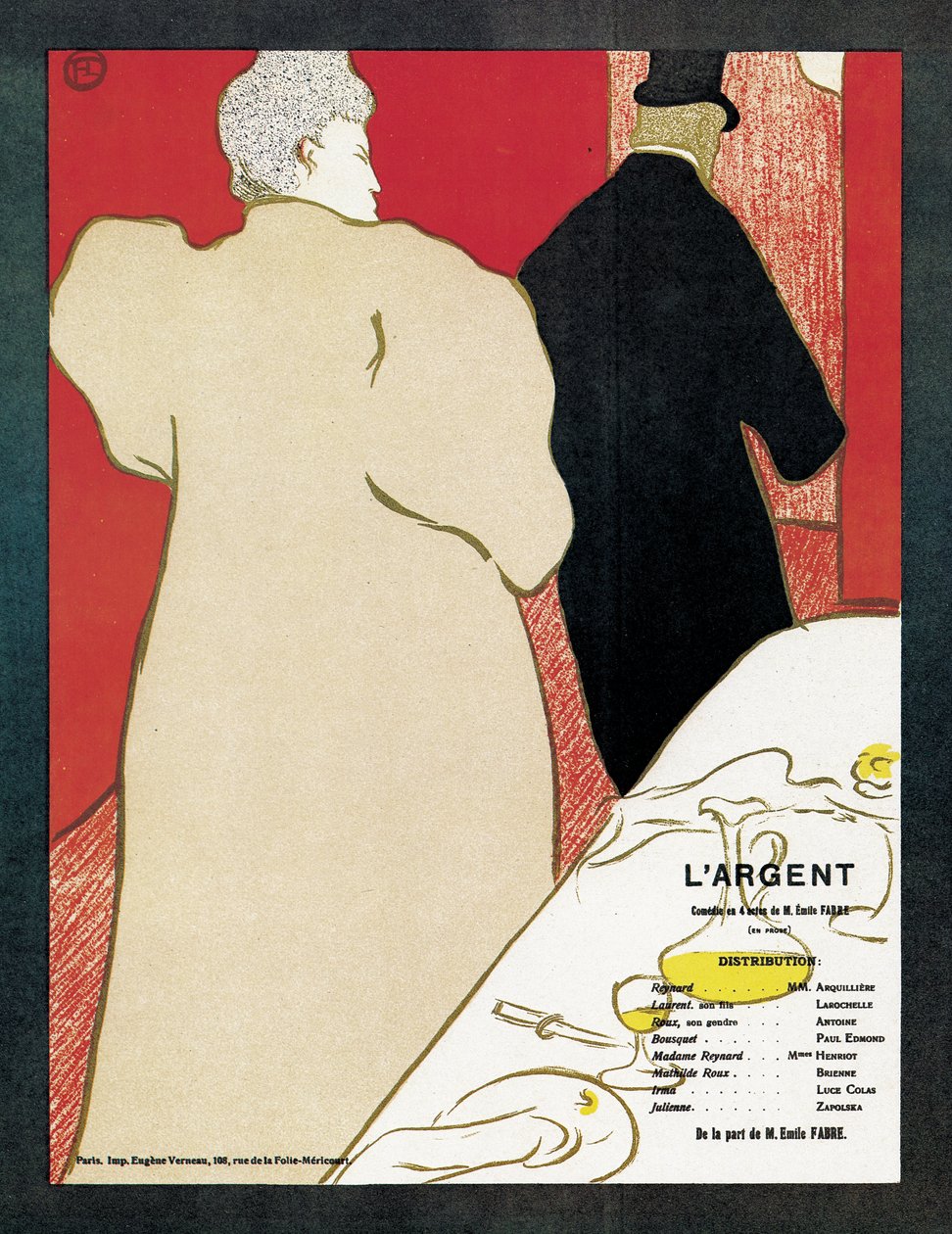 Cartaz publicitário da peça &39;L&39;Argent&39;, c.1890 de Henri de Toulouse Lautrec