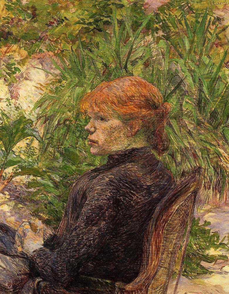 Mulher de cabelo vermelha sentada no Conservatório de Henri de Toulouse Lautrec