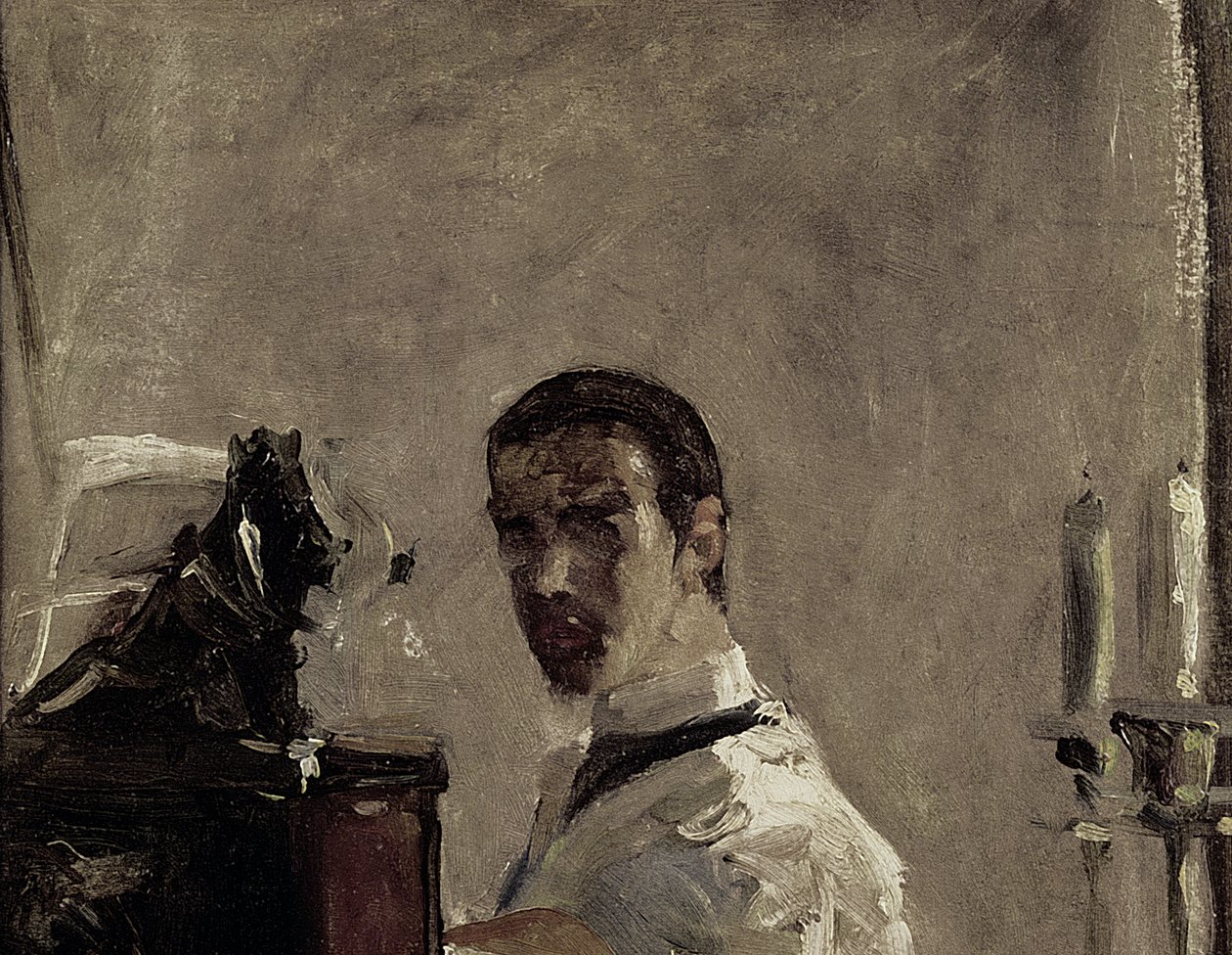 Auto-retrato, 1880 (detalhe de 37178) de Henri de Toulouse Lautrec