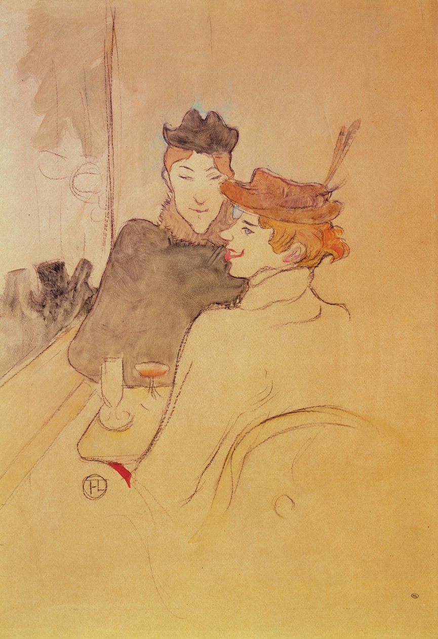 Duas mulheres, sentando, em, um, café, (pencil, wc, ligado, card) de Henri de Toulouse Lautrec