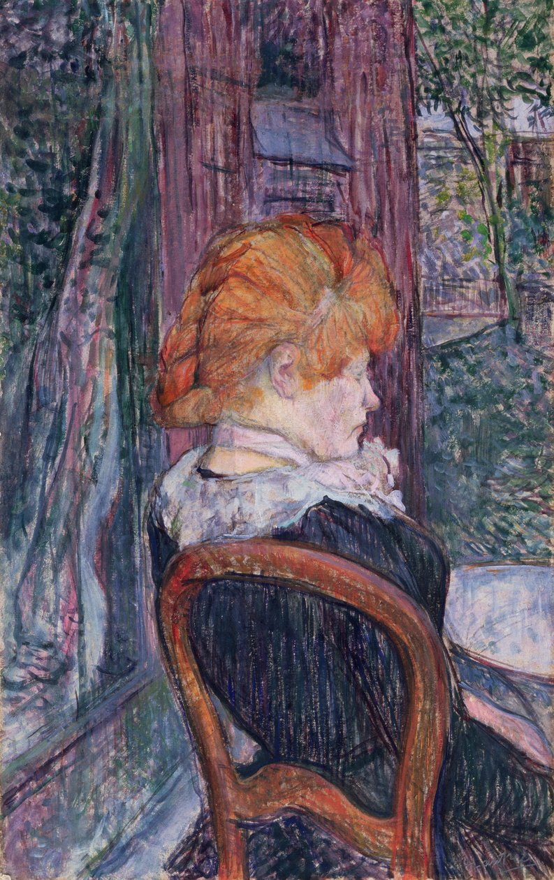 Mulher sentada em um jardim, 1890 (óleo em papelão) de Henri de Toulouse Lautrec