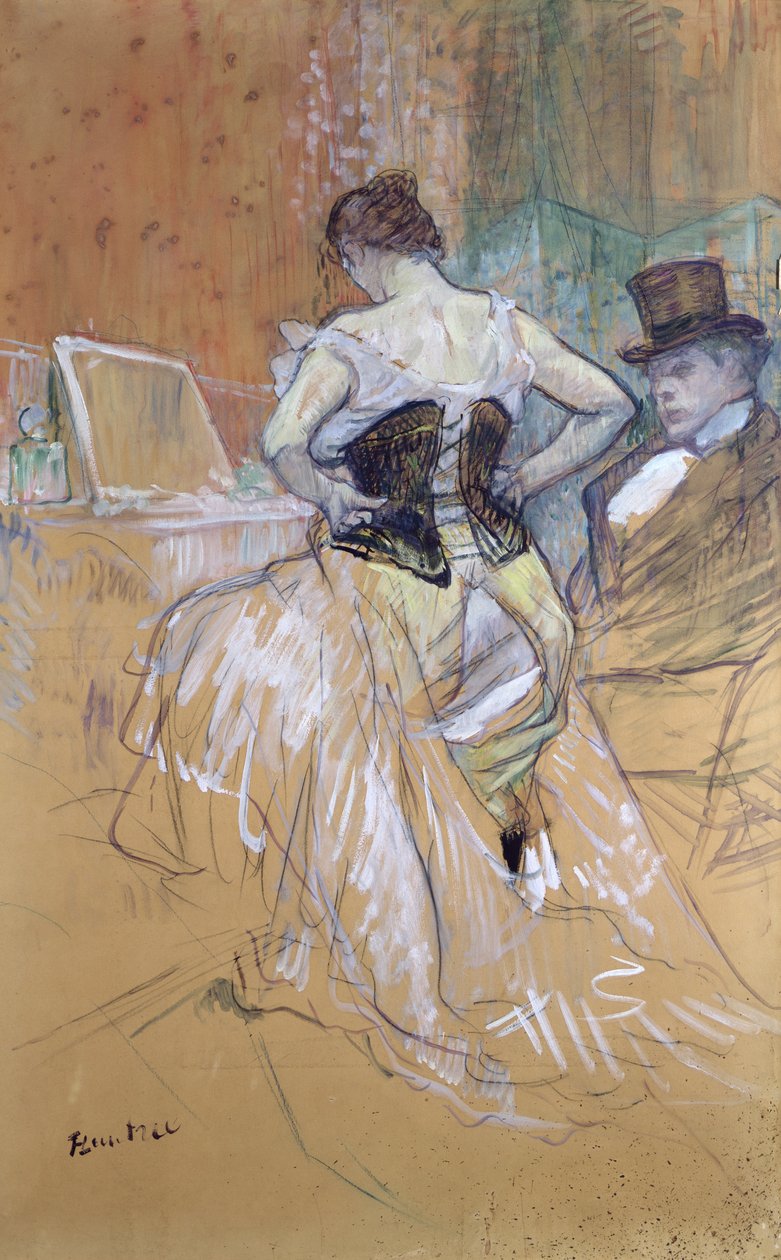 Mulher em seu banheiro, estudo para &39;Elles&39;, c.1896 (giz e óleo) (veja também 36635) de Henri de Toulouse Lautrec