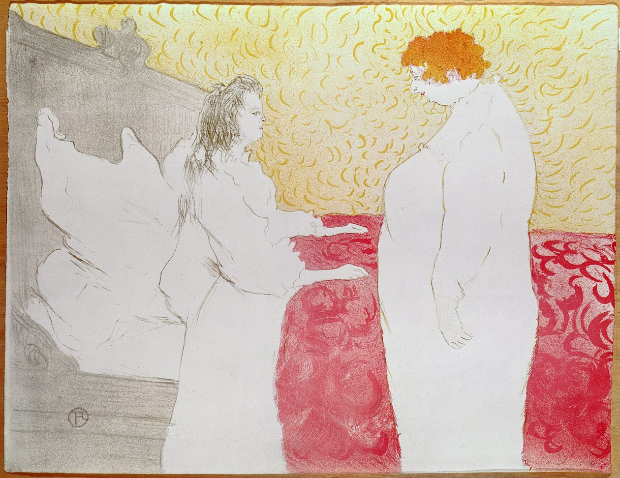 Woman in Bed, Profile - Waking Up, 1896 (litografia de giz de cera, pincel e escamas, impressa em quatro cores) (ver também 162032) de Henri de Toulouse Lautrec